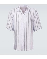 Brunello Cucinelli - Striped Linen Bowling Shirt - Lyst