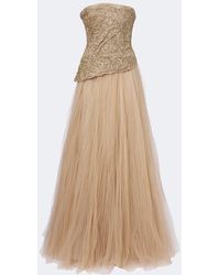 Marmar Halim - Embroidered Pleated Tulle Gown - Lyst