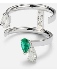Repossi - Bague Serti Sur Vide En Or Blanc 18 Ct, Diamants Et Emeraude - Lyst