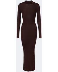 Saint Laurent - Cassandre Ribbed-Knit Silk Maxi Dress - Lyst