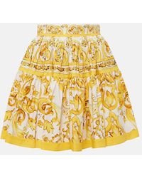 Dolce & Gabbana - Maiolica Minirock Aus Bedruckter Baumwollpopeline Mit Falten - Lyst