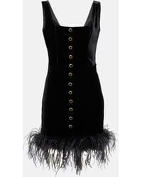 Alessandra Rich - Velvet Mini Dress With Ostrich Feathers - Lyst
