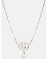 Gucci - Halskette Interlocking G Mit Kristallen - Lyst