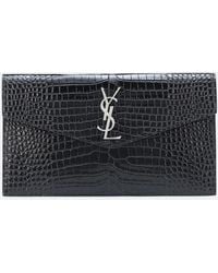 Saint Laurent - Uptown Croc-embossed Leather Pouch - Lyst