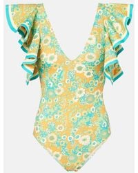 ALÉMAIS - Cristina Ruffled Printed Swimsuit - Lyst