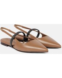Brunello Cucinelli - Pointy Leather Slingback Flats - Lyst