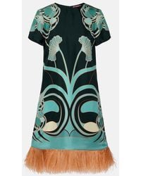 La DoubleJ - Swing Feather-Trimmed Floral Silk Twill Minidress - Lyst