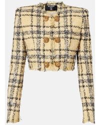 Balmain - Checked Tweed Cropped Jacket - Lyst