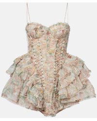 Zimmermann - Rebellion Bead-Embellished Ruffled Printed Silk Mini Dress - Lyst