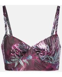Rabanne - Crop Top De De Malla Metalica Floral - Lyst