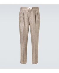 Brunello Cucinelli - Chalk Stripe Linen Twill Tapered Pants - Lyst