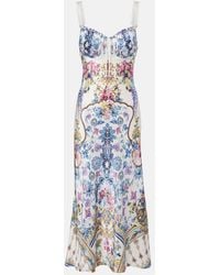CAMILLA - Embellished Printed Silk Satin Midi Dress - Lyst
