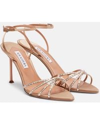 Aquazzura - Tell Me 85 Embellished Satin Sandals - Lyst