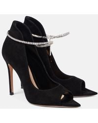 Gianvito Rossi - Crystal-Embellished Suede Peep-Toe Pumps - Lyst