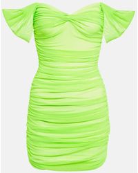 Norma Kamali - Walter Off-the-shoulder Ruched Neon Stretch-mesh Mini Dress - Lyst