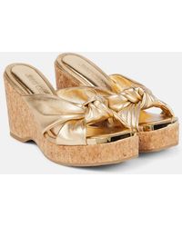 Jimmy Choo - Avenue Metallic Leather Wedge Sandals - Lyst
