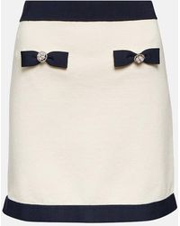 Self-Portrait - Bow-detail Cotton And Wool-blend Miniskirt - Lyst