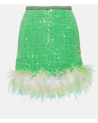 Self-Portrait - Feather-trimmed Sequined Boucle Miniskirt - Lyst