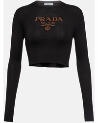 Prada - Top cropped in maglia di seta - Lyst