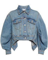 Alexander McQueen Puff-sleeve Cropped Denim Jacket - Blue