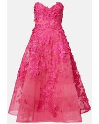 Monique Lhuillier - Floral-Applique Tulle Midi Dress - Lyst