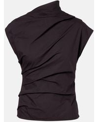 Ganni - Ruched Cotton-Blend Top - Lyst