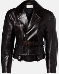 Saint Laurent - Belted Leather Biker Jacket - Lyst
