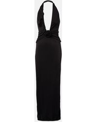 Adriana Degreas - Floral-Applique Halterneck Maxi Dress - Lyst