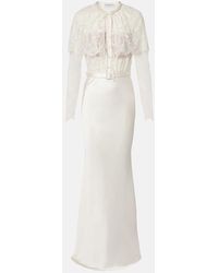 Self-Portrait - Caped Lace And Satin Maxi Dress - Lyst