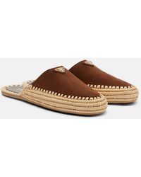 Prada - Slippers Aus Veloursleder Und Jute - Lyst