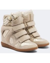 Isabel Marant - Bekett Metallic Leather And Suede Wedge Sneakers - Lyst