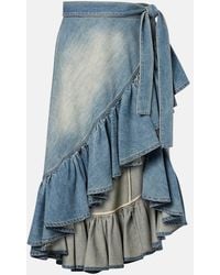 Alaïa - Ruffled Denim Wrap Skirt - Lyst