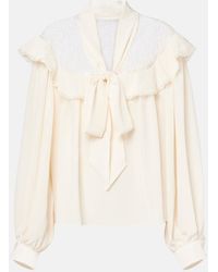 Stella McCartney - Bow-Detail Lace-Trimmed Silk Blouse - Lyst