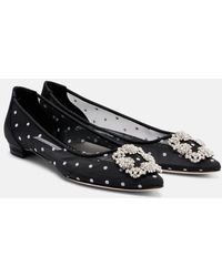 Manolo Blahnik - Hangisi Embellished Mesh Ballet Flats - Lyst