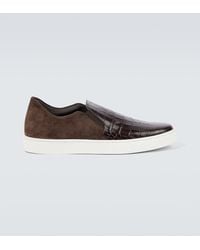 Manolo Blahnik - Slip-Ons Nadores Aus Leder Und Veloursleder - Lyst
