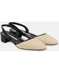 Manolo Blahnik - Raffro Leather-Trimmed Raffia Slingback Pumps - Lyst