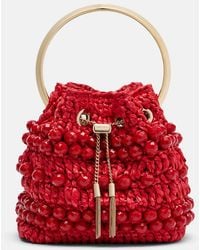Jimmy Choo - Bon Bon Small Beaded Raffia Bucket Bag - Lyst