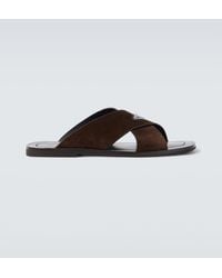 Prada - Logo Suede And Leather Sandals - Lyst