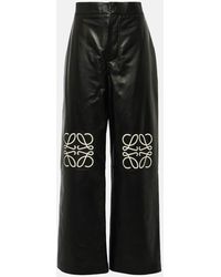 Loewe - Anagram Leather Wide-leg Pants - Lyst