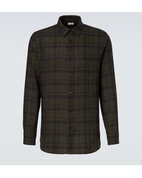 Saint Laurent - Camisa Cassandre De Franela De Algodon A Cuadros - Lyst