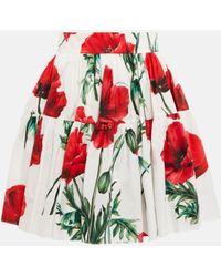 Dolce & Gabbana Floral Cotton Poplin Miniskirt - Red