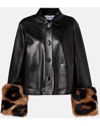 Loewe - Leopard-Print Shearling-Trimmed Glossed-Leather Jacket - Lyst