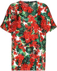 Dolce & Gabbana Bedrucktes T-Shirt aus Seide - Rot
