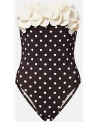 Karla Colletto - Floral Applique Polka-Dot Bandeau Swimsuit - Lyst