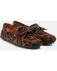 Tod's - Gommino Leopard-Print Calf Hair Boat Shoes - Lyst
