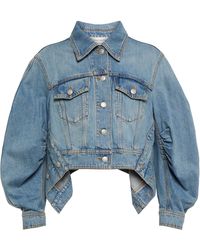 Alexander McQueen Puff-sleeve Cropped Denim Jacket - Blue