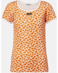 Miu Miu - Lace-Trimmed Printed Cotton T-Shirt - Lyst
