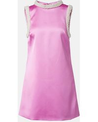 Self-Portrait - Faux Pearl-Trimmed Satin Minidress - Lyst