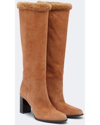 Jimmy Choo - Bibi Shearling-Trimmed Suede Knee-High Boots - Lyst