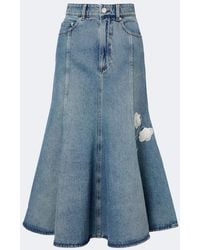 Erdem - Floral-Applique Denim Midi Skirt - Lyst